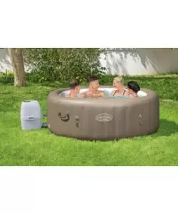 Piscina idromassaggio gonfiabile bestway "lay-z-spa palm spring" 4/6 persone 196x196x71 cm con copertura, 2 cartucce, dvd, manometro pressione e flottatore chimico  - cod. 60017